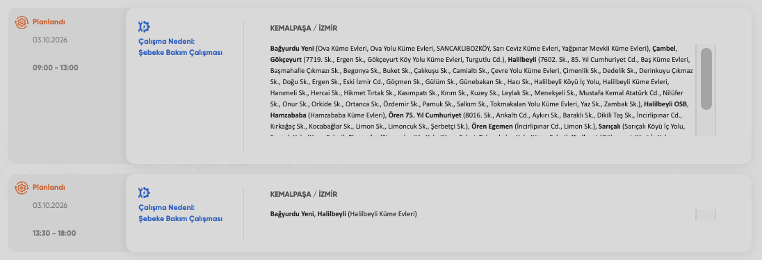 İzmir elektrik kesintisi 3-4-5 Ekim GDZ Elektrik (Buca, Bayraklı, Bornova, Bergama, Urla, Ödemiş, Kiraz, Kınık, Menderes, Bayındır, Çeşme, Karşıyaka planlı kesinti)