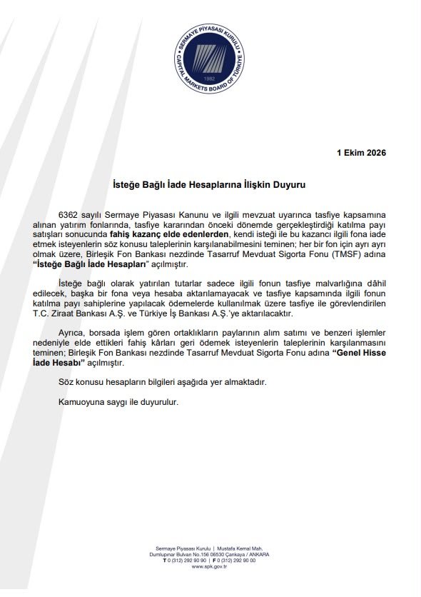 SPK tek tek IBAN paylaştı! Fon krizinden fahiş kâr edenler için kritik adım