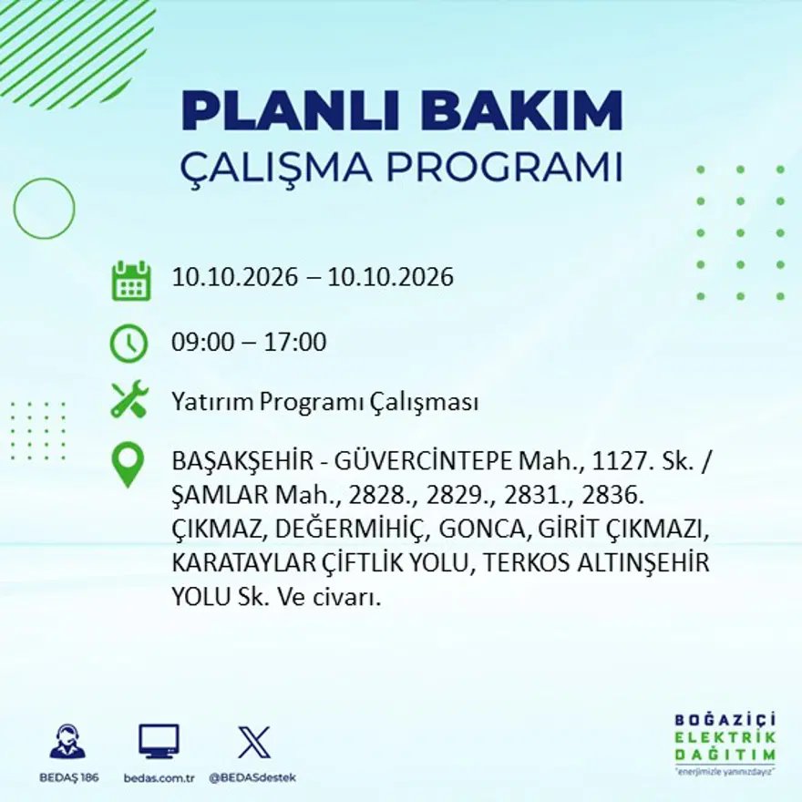İstanbul'da elektrik kesintisi! BEDAŞ duyurdu, 8 saat sürecek