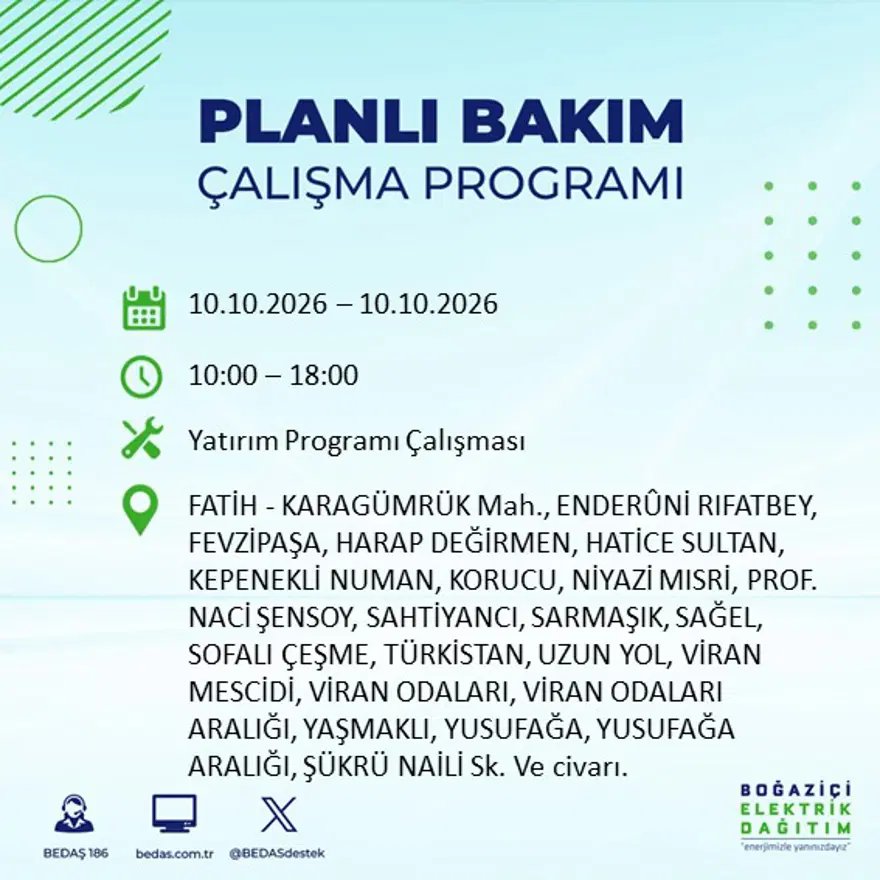 İstanbul'da elektrik kesintisi! BEDAŞ duyurdu, 8 saat sürecek