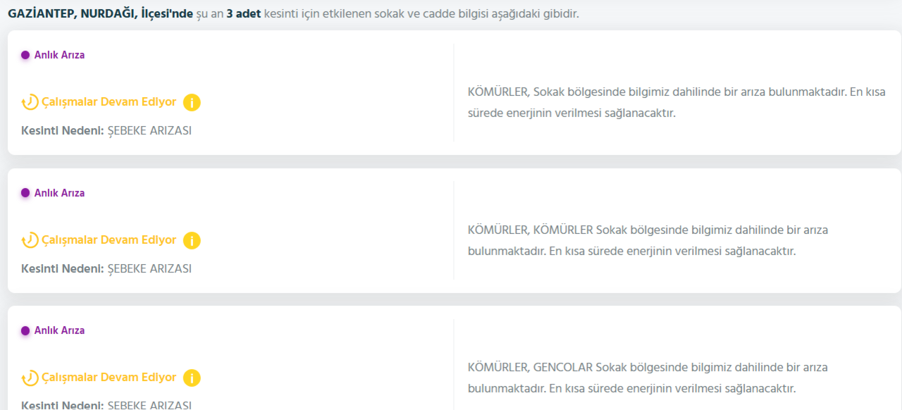 Gaziantep elektrik kesintisi programı 11 Ekim! Gaziantepte elektrikler ne zaman gelecek?