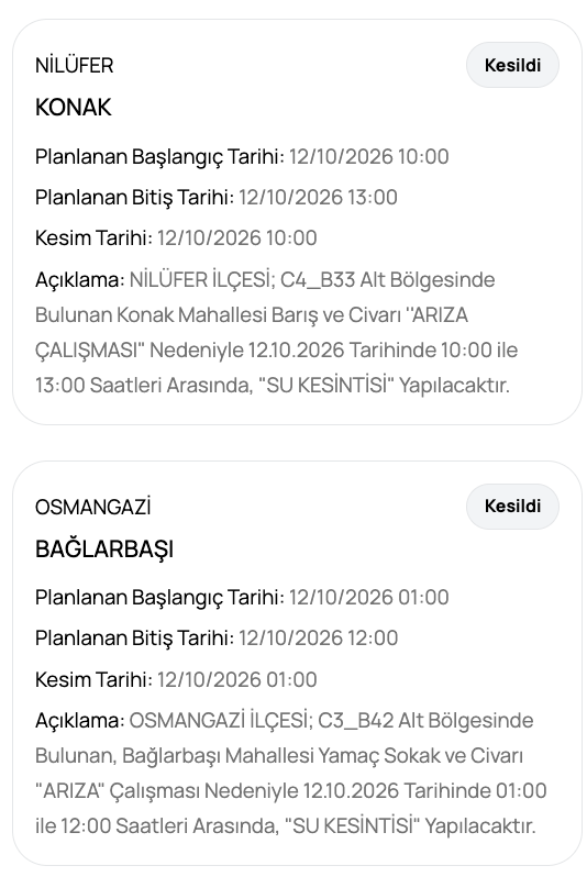 Bursa su kesintisi 12 Ekim! BUSKİ kesinti programı (Nilüfer, Osmangazi, Yıldırım planlı su kesintisi)