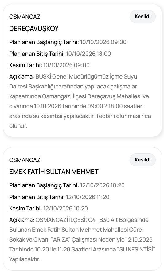Bursa su kesintisi 12 Ekim! BUSKİ kesinti programı (Nilüfer, Osmangazi, Yıldırım planlı su kesintisi)