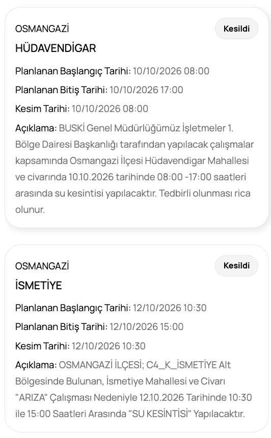 Bursa su kesintisi 12 Ekim! BUSKİ kesinti programı (Nilüfer, Osmangazi, Yıldırım planlı su kesintisi)
