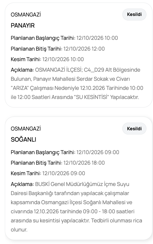 Bursa su kesintisi 12 Ekim! BUSKİ kesinti programı (Nilüfer, Osmangazi, Yıldırım planlı su kesintisi)