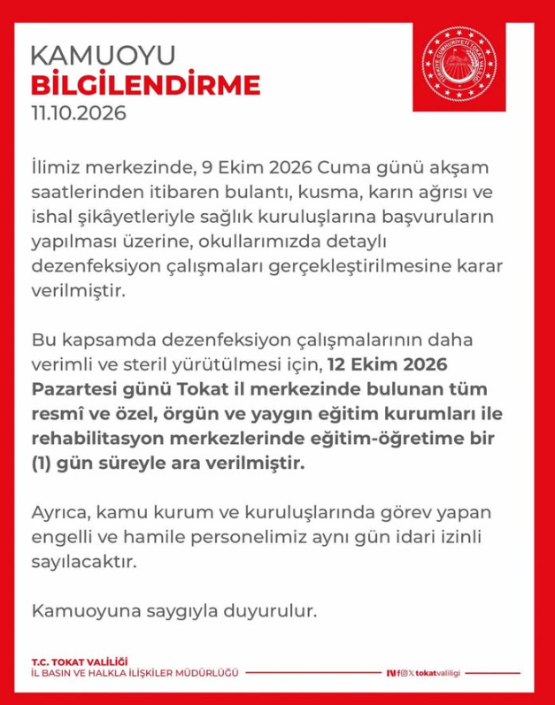 Tokatta okullar tatil mi? Valilikten açıklama geldi