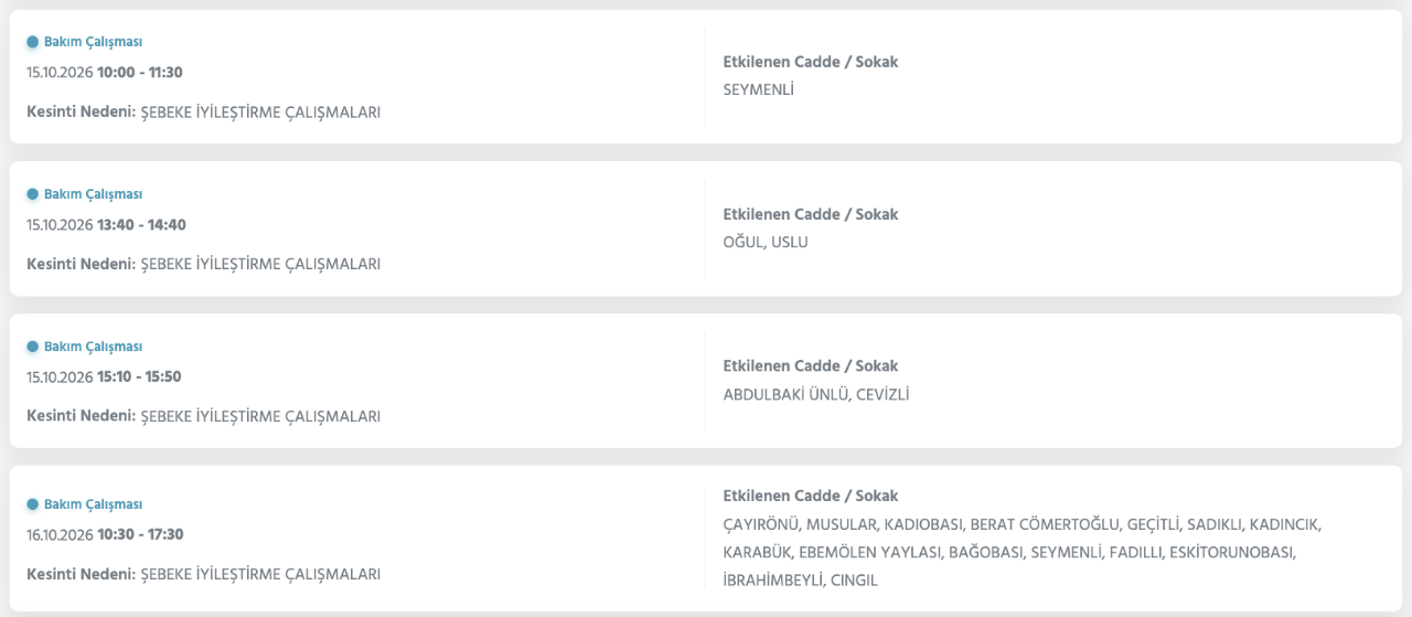 Ankara elektrik kesintisi 15-16 Ekim (Sincan, Gölbaşı, Yenimahalle, Mamak, Çankaya, Altındağ, Etimesgut, Bala, Polatlı, Çamlıdere, Çubuk, Kahramankazan, Keçiören)