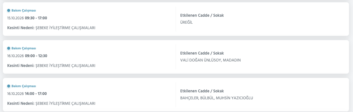 Ankara elektrik kesintisi 15-16 Ekim (Sincan, Gölbaşı, Yenimahalle, Mamak, Çankaya, Altındağ, Etimesgut, Bala, Polatlı, Çamlıdere, Çubuk, Kahramankazan, Keçiören)