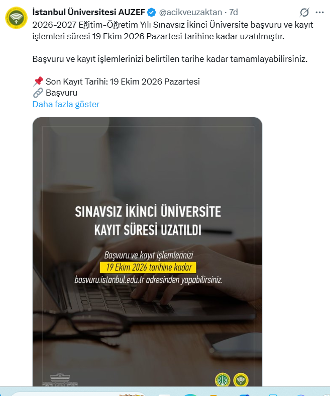 AUZEF güz dönemi af başvuru süresi uzatıldı
