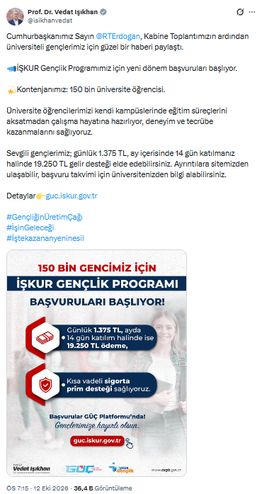 Günlük 1.375 TL gelir desteği sağlanacak! İŞKUR Gençlik Programı başvuruları başladı mı?