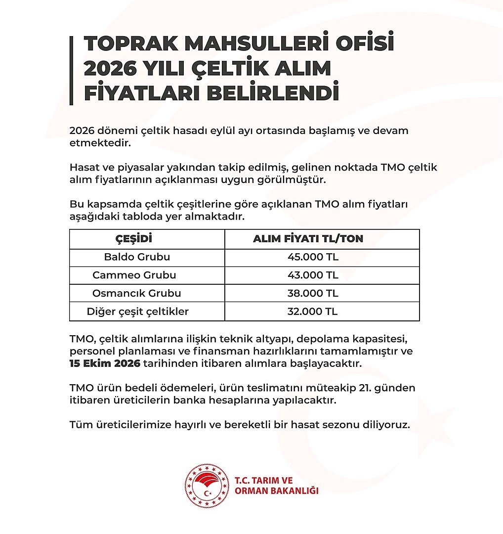TMO, çeltik alım fiyatını duyurdu