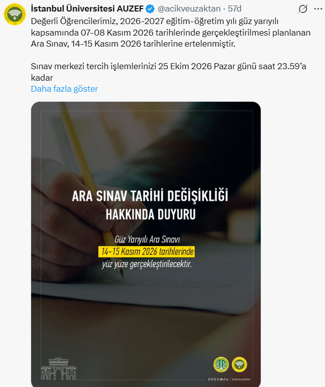 AUZEF güz dönemi ara sınavları ertelendi! AUZEF 1.dönem ara sınavları ne zaman?