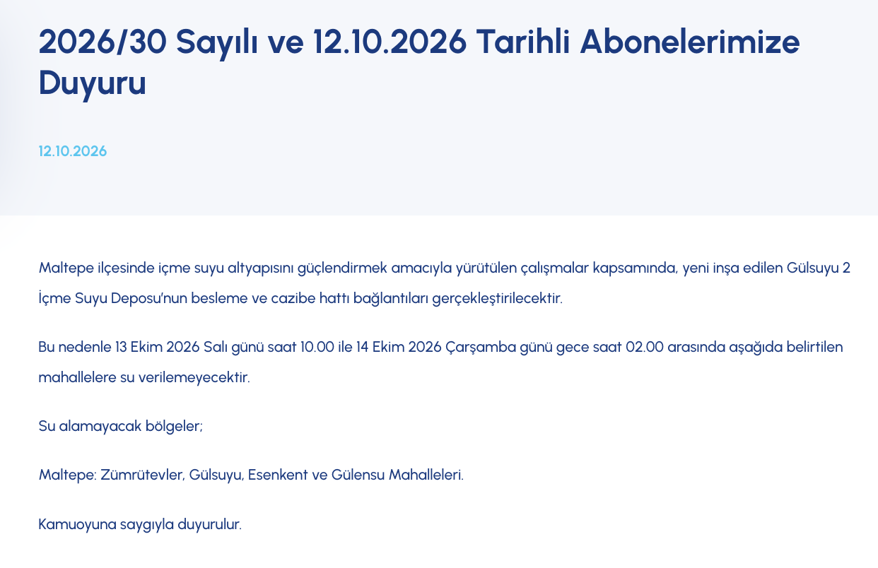 İSKİ su kesintisi 14 Ekim! İstanbul Maltepe planlı kesinti duyurusu