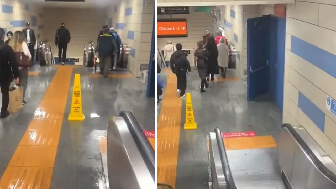 İstanbul'da sağanak yağış metro istasyonunu vurdu! Tavandan sular aktı