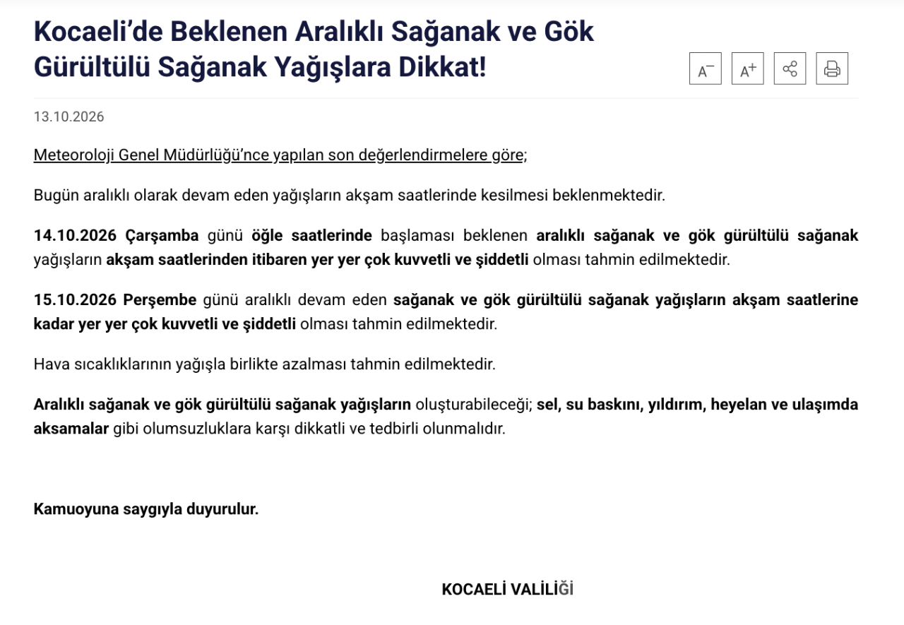 Kocaelide okullar tatil mi? 14-15 Ekim için Kocaeli Valiliği duyurdu!