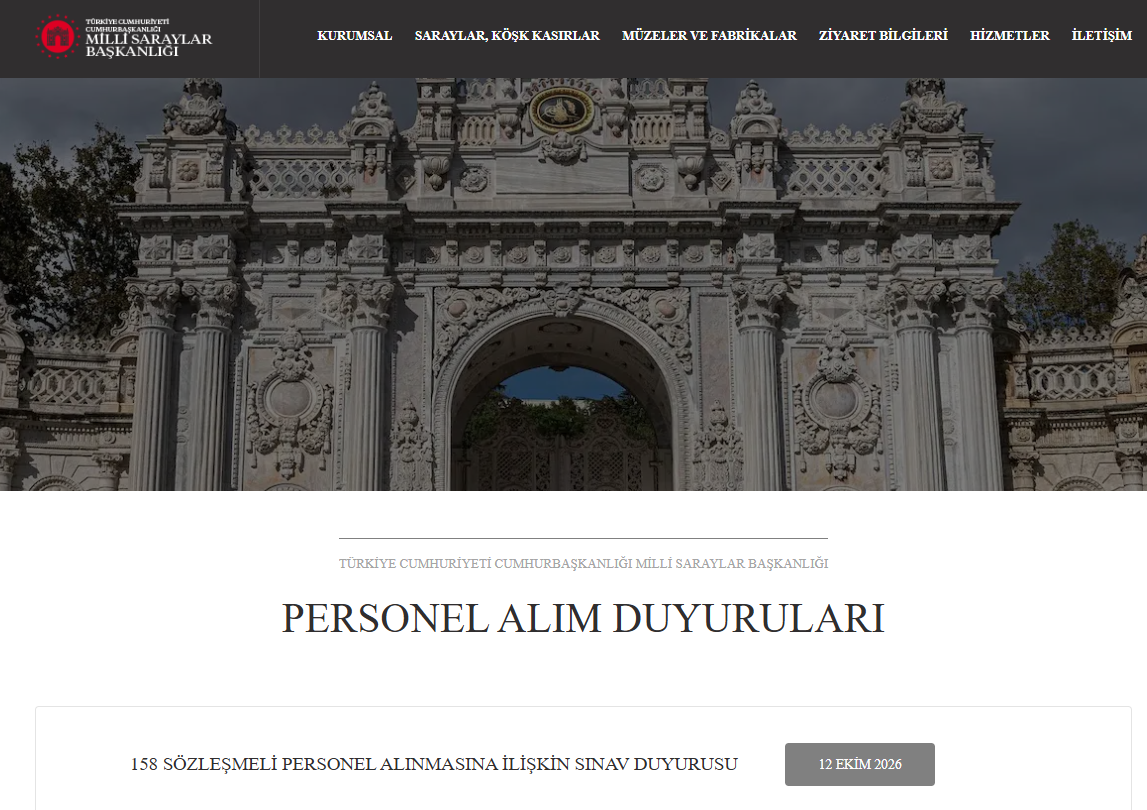 Milli Saraylar personel alımı ilanı paylaşıldı! Milli Saraylar personel alımı başvuru şartları ve tarihleri