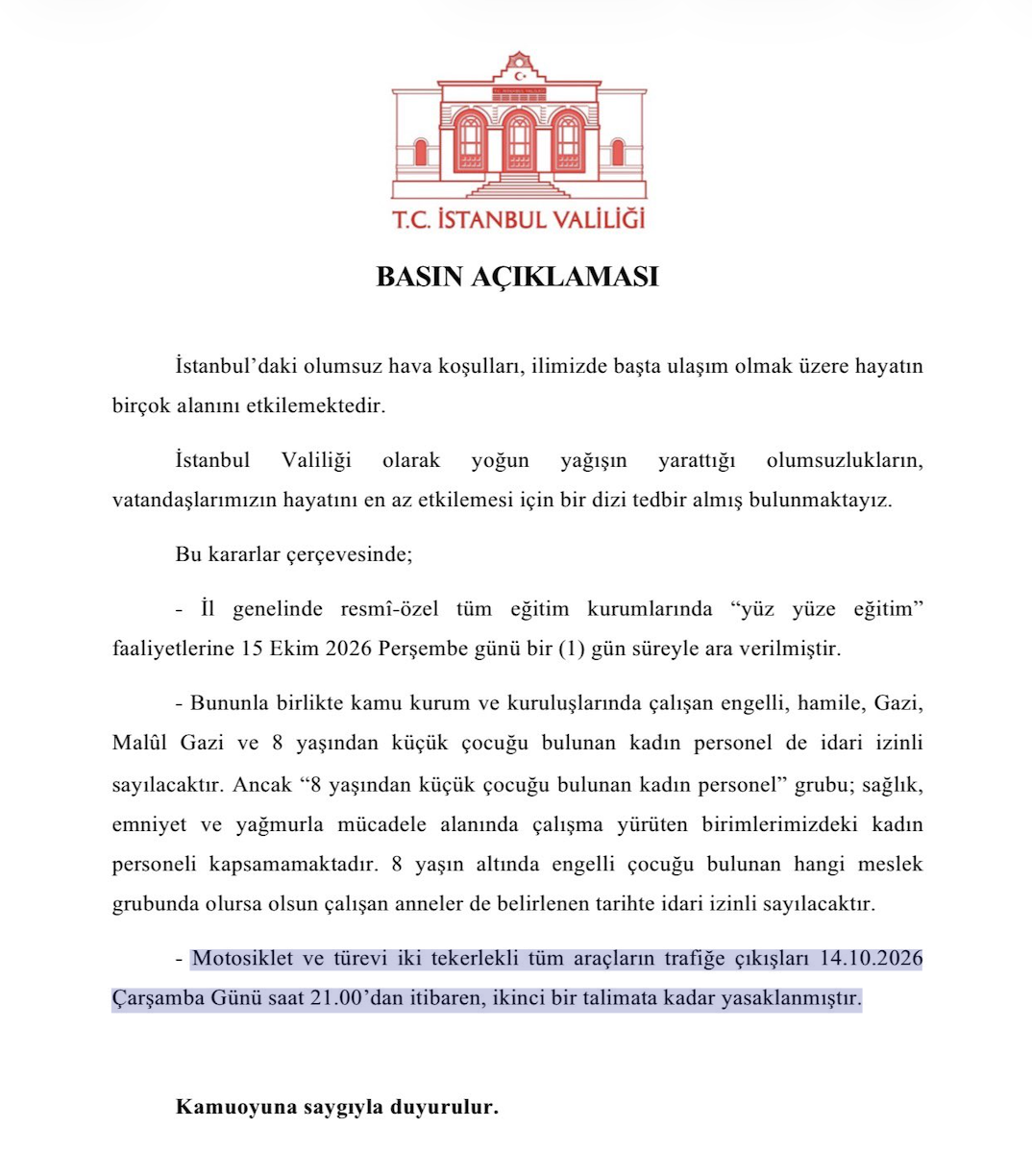 Motosikletle trafiğe çıkmak yasak mı? İstanbul Valiliği duyurdu!