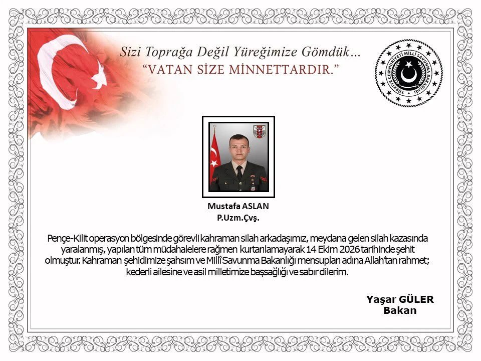 MSB acı haberi duyurdu: Pençe-Kilit bölgesinde silah kazasında yaralanan bir asker şehit oldu