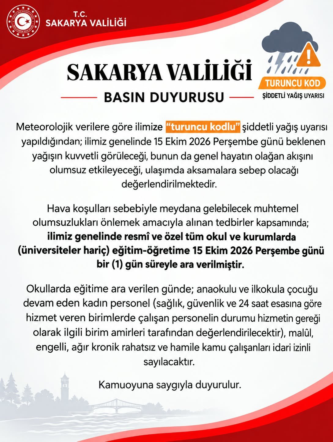 Bugün okullar tatil mi? 15 Ekim okulların tatil olduğu iller