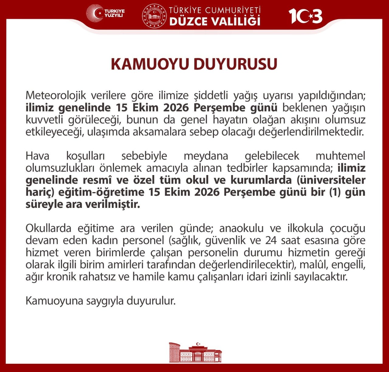 Bugün okullar tatil mi? 15 Ekim okulların tatil olduğu iller