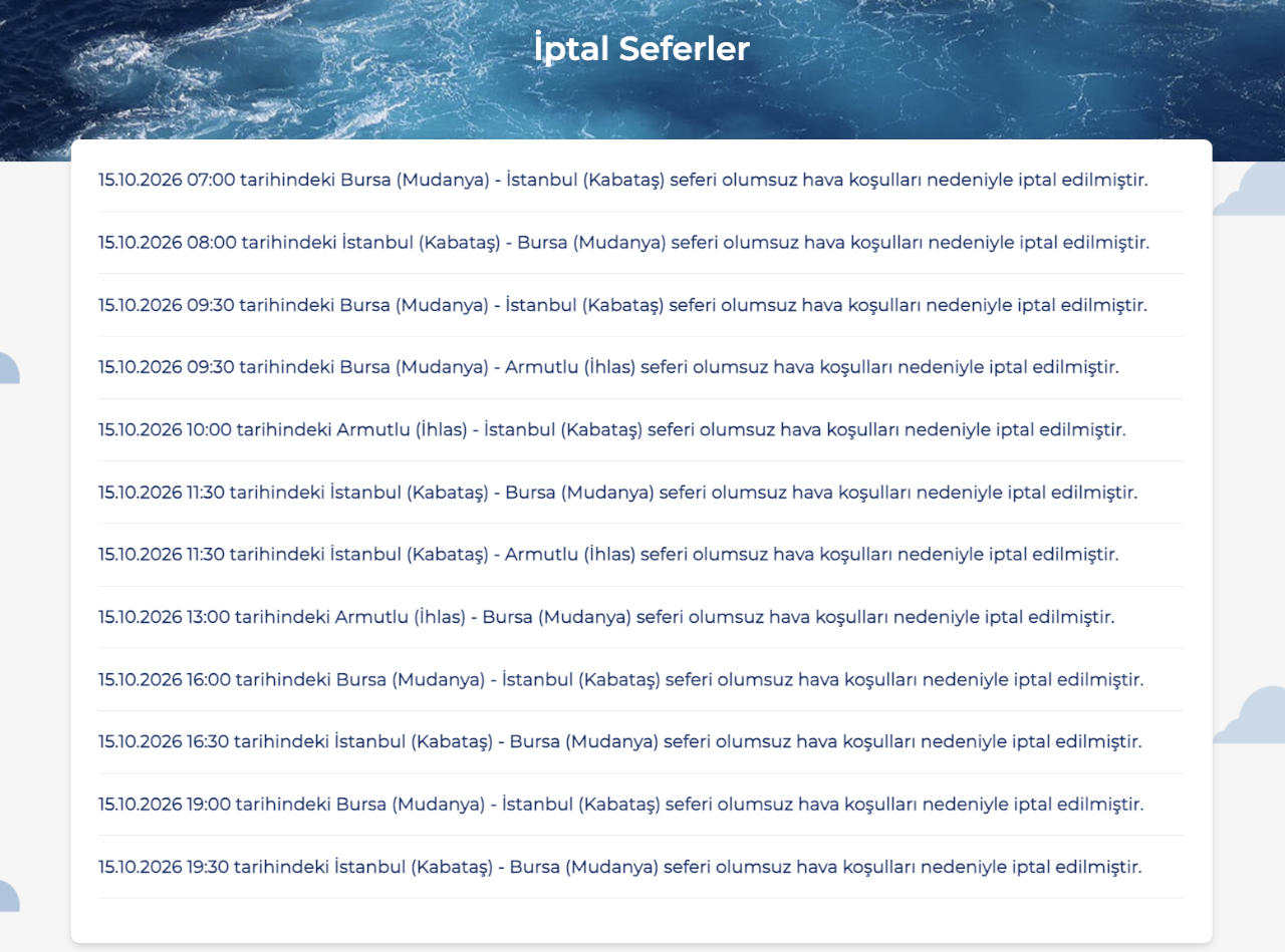 Bugün vapur seferleri iptal mi? 15 Ekim iptal olan seferler (İDO, BUDO, Şehir Hatları)
