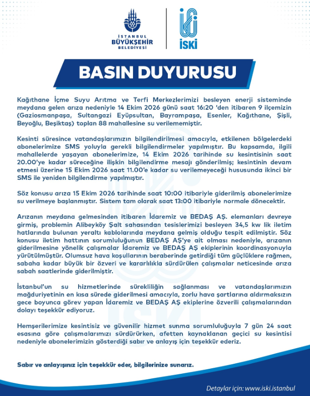 İSKİden 9 ilçedeki su kesintilerine yönelik açıklama! İstanbulda sular geldi mi?