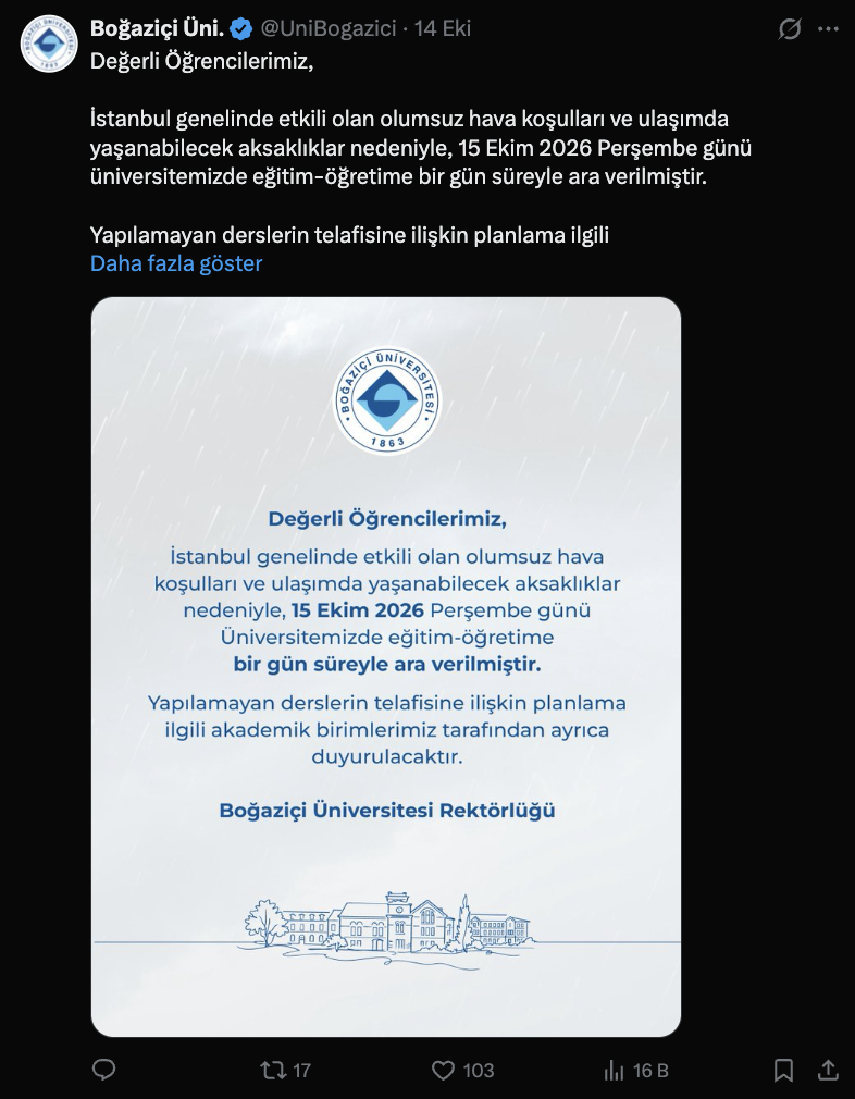 Yarın üniversiteler tatil mi? 16 Ekim İstanbul, Sakarya, Yalova ve Kocaeli tatil olan üniversiteler