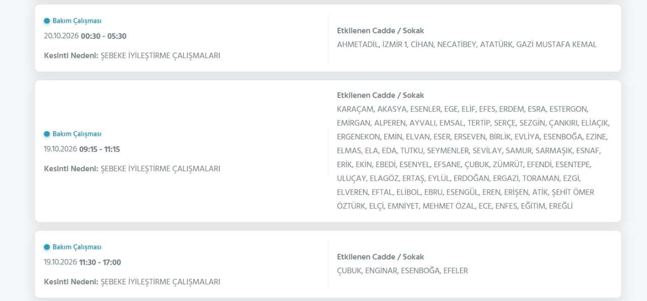 Ankara elektrik kesintisi 18-19-20 Ekim! Ankara'da elektrikler ne zaman gelecek?