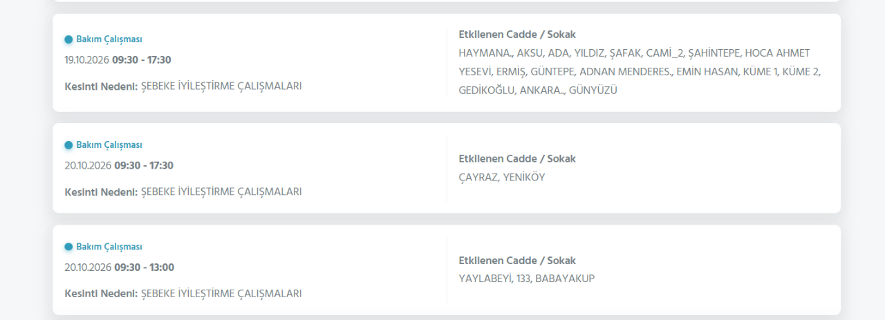 Ankara elektrik kesintisi 18-19-20 Ekim! Ankara'da elektrikler ne zaman gelecek?