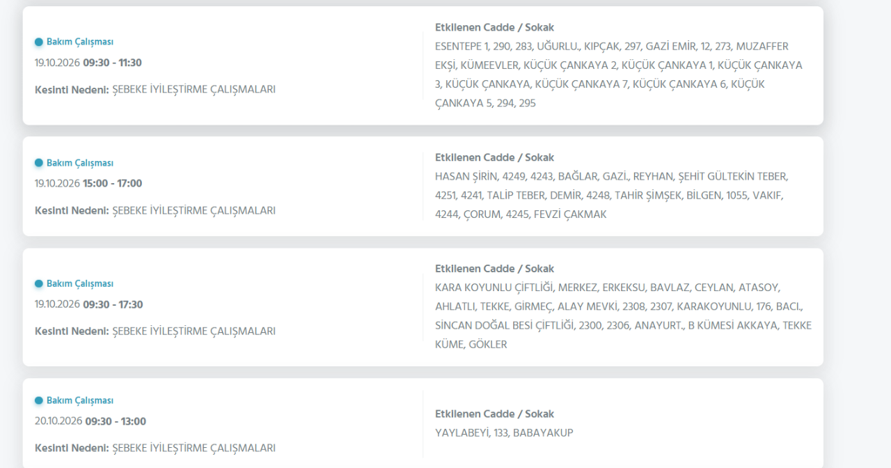 Ankara elektrik kesintisi 18-19-20 Ekim! Ankara'da elektrikler ne zaman gelecek?