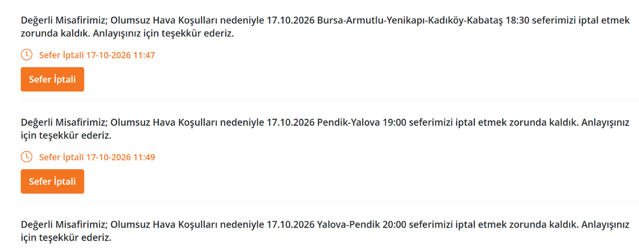 Vapur seferleri (BUDO-İDO) iptal mi? 17-18 Ekim iptal seferler programı