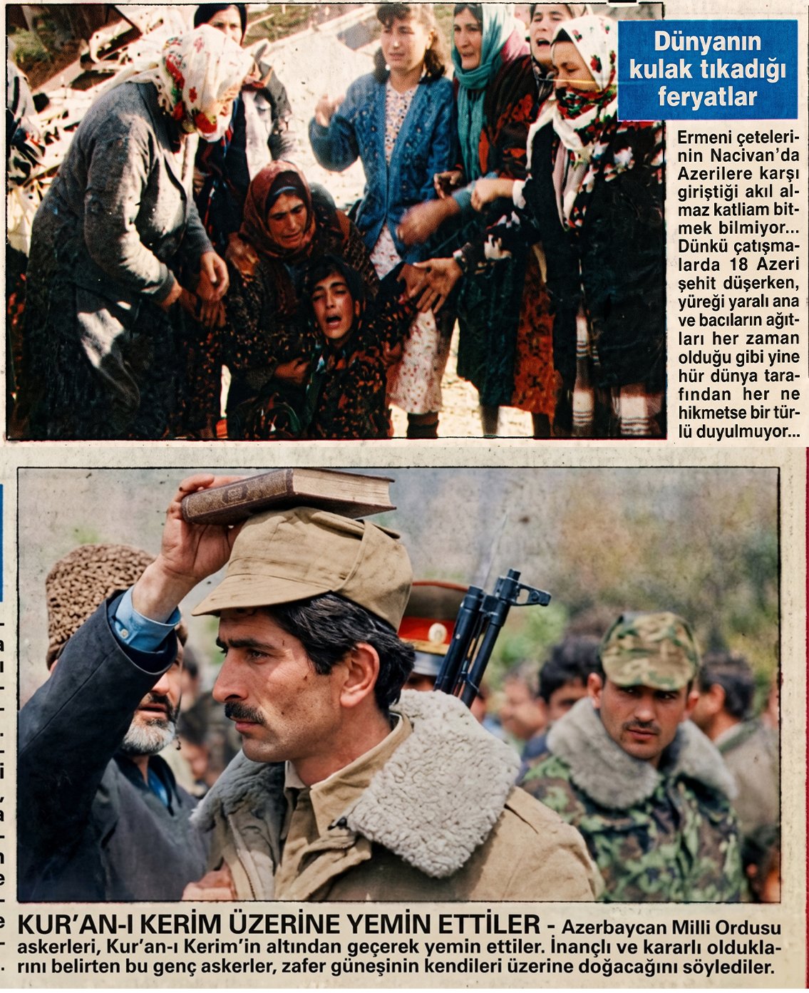 Nahcivan saldırıları ve Kuran-ı Kerim üzerine yemin eden Azerbaycan Türkü mücahitlere dair bir haber- 21 Mayıs 1992 Türkiye gazetesi