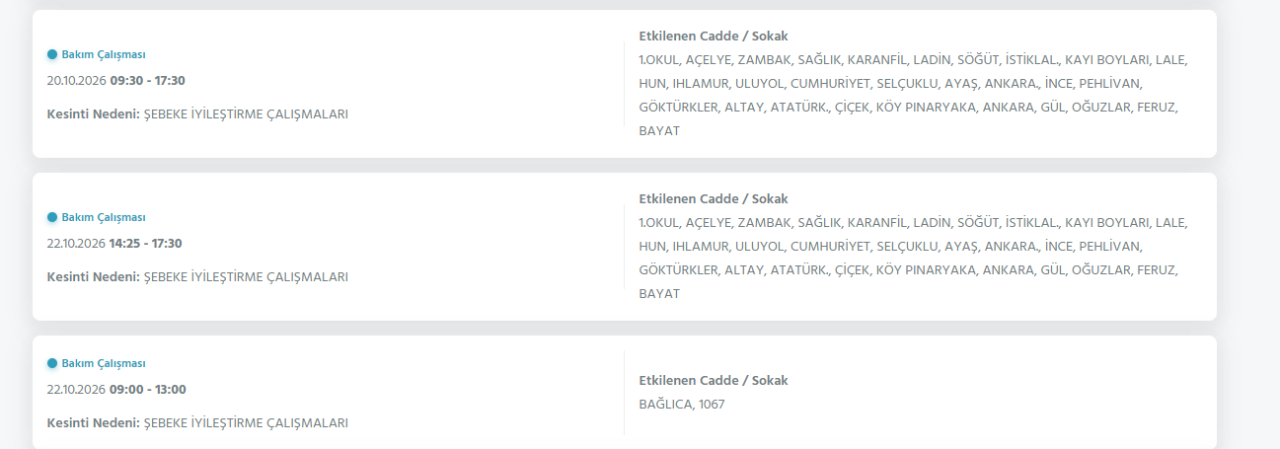 Ankara elektrik kesintisi 20-21-22 Ekim! Başkent Edaş (Sincan, Gölbaşı, Etimesgut, Çankaya, Keçiören...)