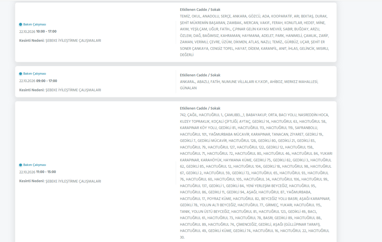 Ankara elektrik kesintisi 20-21-22 Ekim! Başkent Edaş (Sincan, Gölbaşı, Etimesgut, Çankaya, Keçiören...)