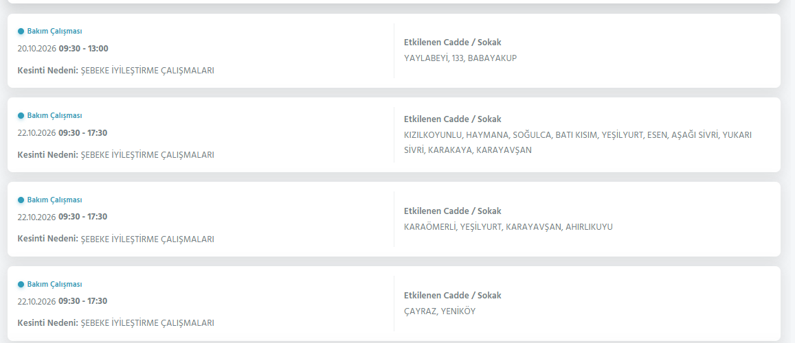 Ankara elektrik kesintisi 20-21-22 Ekim! Başkent Edaş (Sincan, Gölbaşı, Etimesgut, Çankaya, Keçiören...)