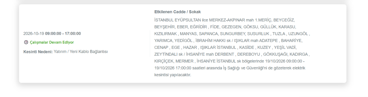 İstanbul elektrik kesintisi 19-20 Ekim! BEDAŞ elektrik kesintisi (Kağıthane, Küçükçekmece, Zeytinburnu...)