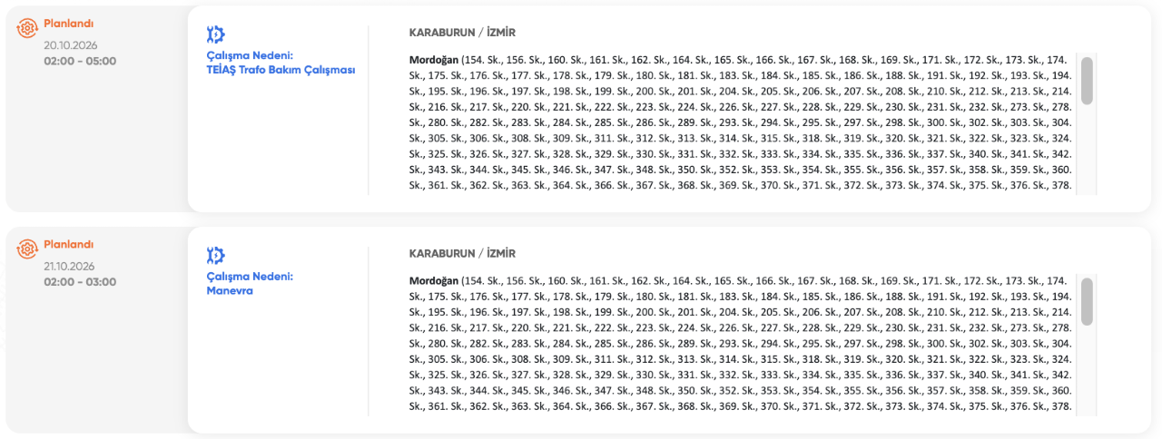 İzmir elektrik kesintisi 20-21 Ekim GZD Elektrik (Konak, Urla, Buca, Bergama, Bornova, Gaziemir, Aliağa, Bayındır, Ödemiş, Torbalı, Çeşme)