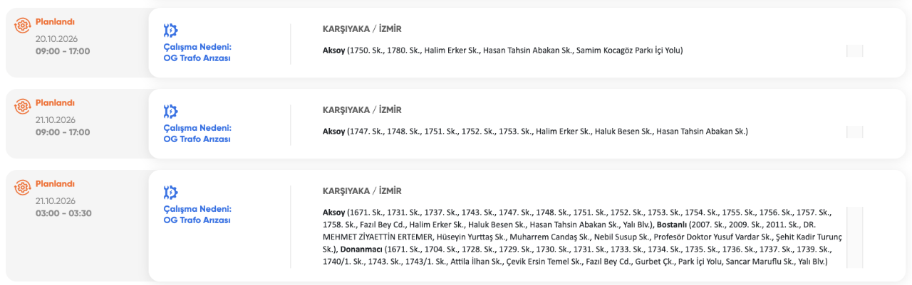 İzmir elektrik kesintisi 20-21 Ekim GZD Elektrik (Konak, Urla, Buca, Bergama, Bornova, Gaziemir, Aliağa, Bayındır, Ödemiş, Torbalı, Çeşme)