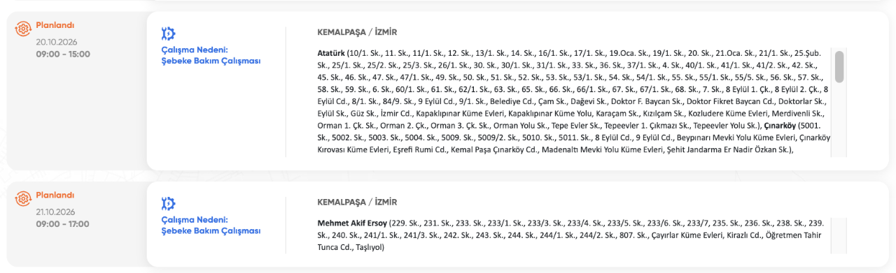 İzmir elektrik kesintisi 20-21 Ekim GZD Elektrik (Konak, Urla, Buca, Bergama, Bornova, Gaziemir, Aliağa, Bayındır, Ödemiş, Torbalı, Çeşme)