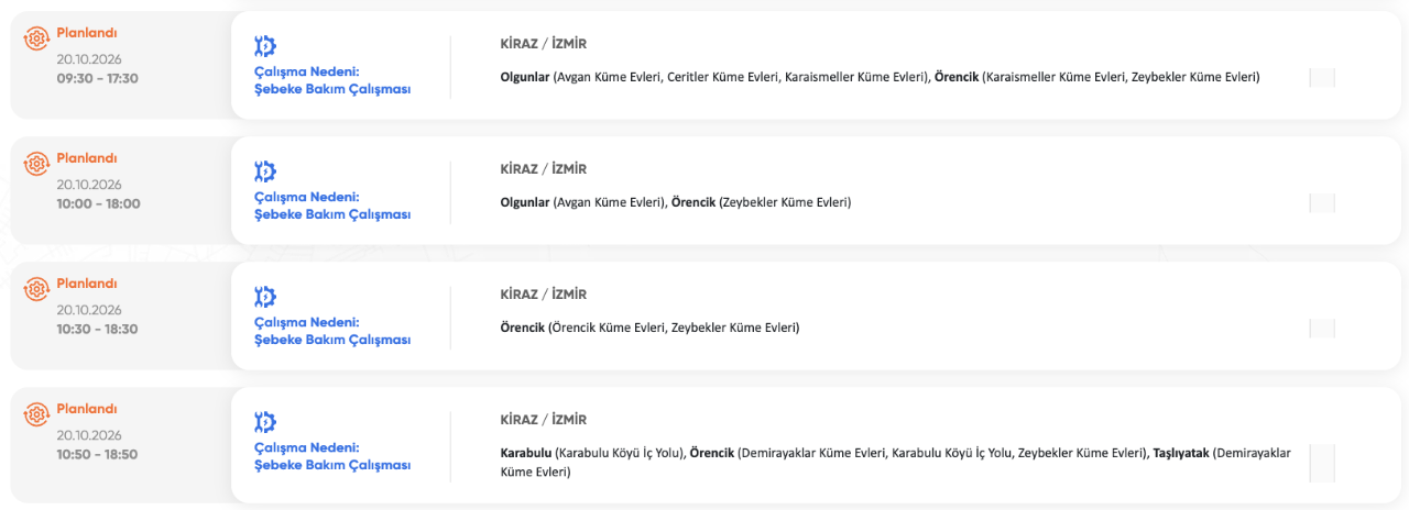 İzmir elektrik kesintisi 20-21 Ekim GZD Elektrik (Konak, Urla, Buca, Bergama, Bornova, Gaziemir, Aliağa, Bayındır, Ödemiş, Torbalı, Çeşme)