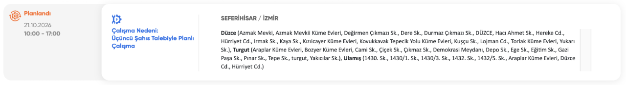 İzmir elektrik kesintisi 20-21 Ekim GZD Elektrik (Konak, Urla, Buca, Bergama, Bornova, Gaziemir, Aliağa, Bayındır, Ödemiş, Torbalı, Çeşme)