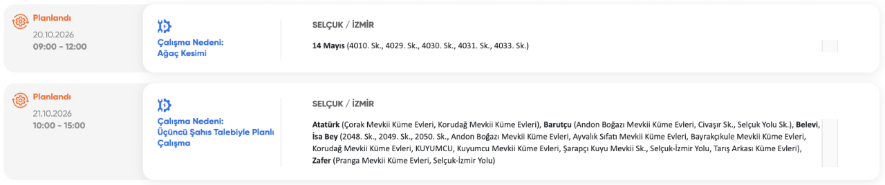 İzmir elektrik kesintisi 20-21 Ekim GZD Elektrik (Konak, Urla, Buca, Bergama, Bornova, Gaziemir, Aliağa, Bayındır, Ödemiş, Torbalı, Çeşme)