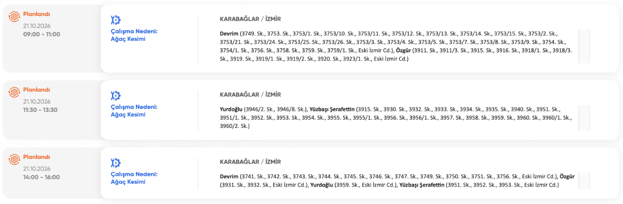 İzmir elektrik kesintisi 20-21 Ekim GZD Elektrik (Konak, Urla, Buca, Bergama, Bornova, Gaziemir, Aliağa, Bayındır, Ödemiş, Torbalı, Çeşme)