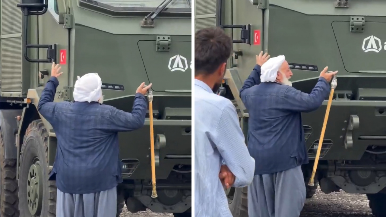 Bastonuyla geldi, GÜRZ'ün önünde dua etti: Kahrolsun İsrail