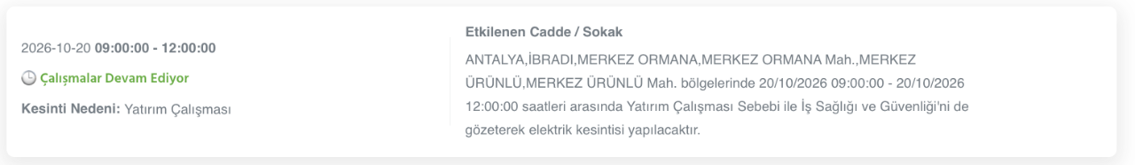 Antalya elektrik kesintisi 20, 21, 22, 23 Ekim AEDAŞ (Serik, Konyaaltı, Kumluca, Alanya, Manavgat, Muratpaşa, Gazipaşa, Kemer, Kaş, Demre, Döşemealtı, Elmalı, Finike, Gündoğmuş, Akseki, Korkuteli)