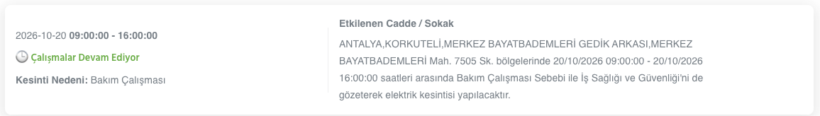 Antalya elektrik kesintisi 20, 21, 22, 23 Ekim AEDAŞ (Serik, Konyaaltı, Kumluca, Alanya, Manavgat, Muratpaşa, Gazipaşa, Kemer, Kaş, Demre, Döşemealtı, Elmalı, Finike, Gündoğmuş, Akseki, Korkuteli)
