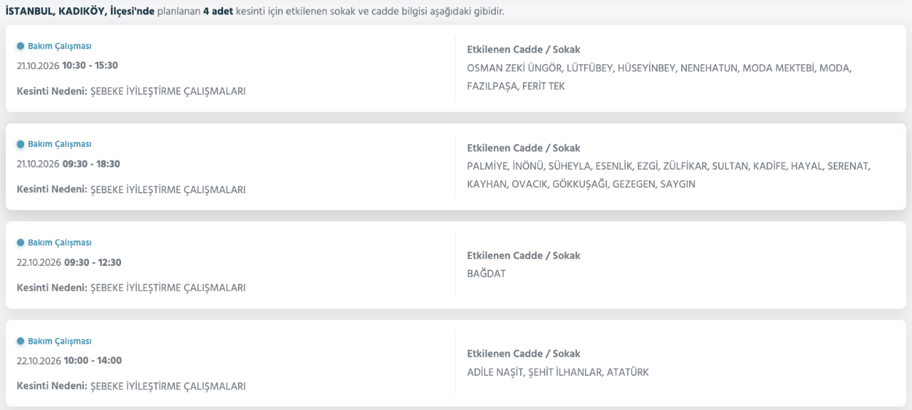 AYEDAŞ elektrik kesintisi 21-22-23 Ekim (Pendik, Ümraniye, Sultanbeyli, Kartal, Üsküdar, Şile, Beykoz, Sancaktepe, Ataşehir, Çekmeköy, Kadıköy, Tuzla, Maltepe)