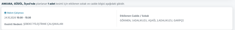 Ankara elektrik kesintisi 23-24 Ekim (Sincan, Yenimahalle, Çankaya, Gölbaşı, Bala, Akyurt, Mamak, Kahramankazan, Altındağ, Çubuk, Nallıhan, Beypazarı, Etimesgut, Kalecik, Keçiören, Pursaklar, Güdül, Haymana, Kızılcahamam, Çamlıdere)