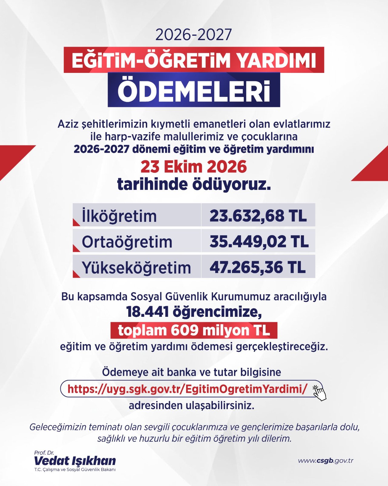 Bakan Işıkhan'dan şehit ve gazi çocuklarına müjde: Ödemeler yarın hesaplarda!