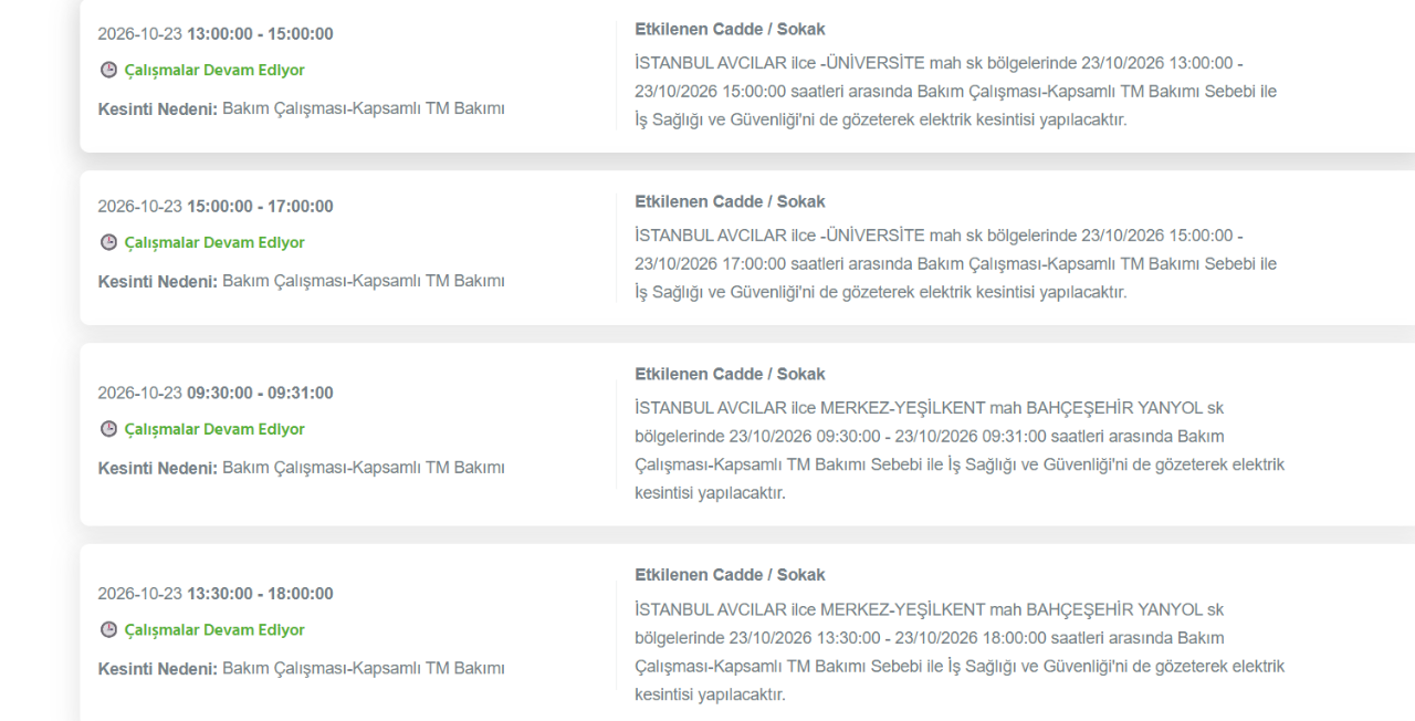İstanbul elektrik kesintisi 23-24 Ekim! BEDAŞ elektrik kesintisi programı